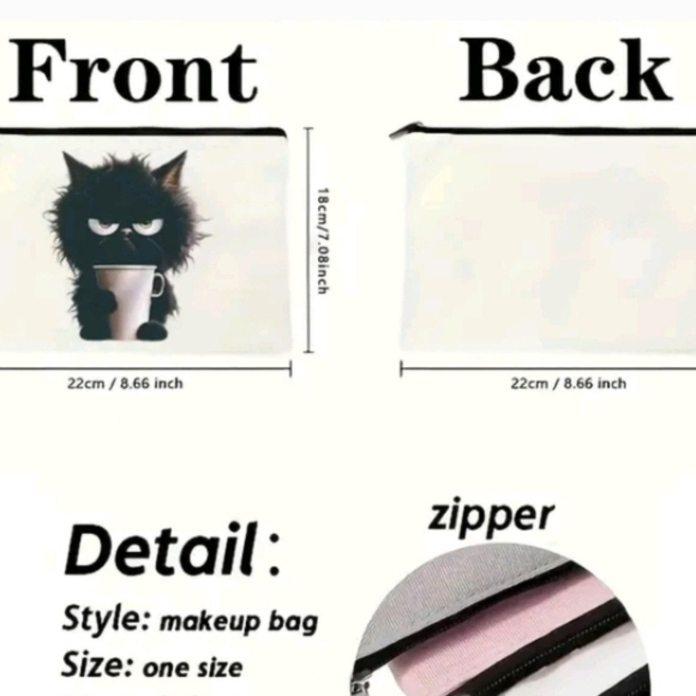 Black Cat Print Cosmetic Bag - Picture 3 of 4
